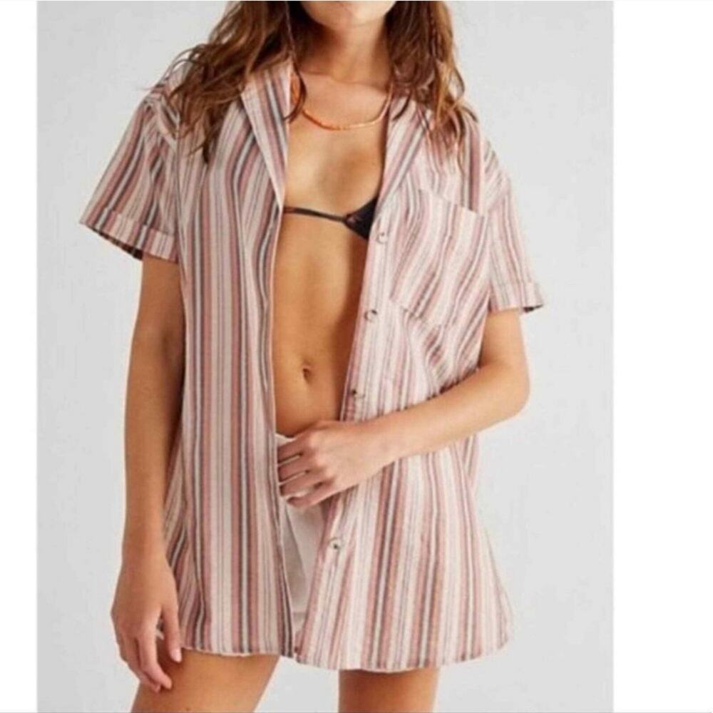 Striped Short-Sleeve Button-Up Shirt